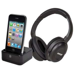   UHF Wireless Headphones with iPhone/iPod Dock Transmitter & Aux Input