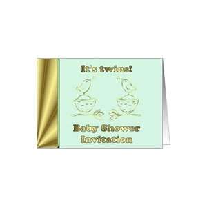  Baby shower for twins with two chirping baby birds Card 
