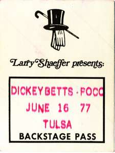 DICKEY BETTS POCO 1977 TOUR Backstage Pass ALLMAN BROS.  