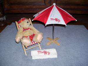 Muffy Beach Bear Umbrella Chair Towel Swimsuit EUC  