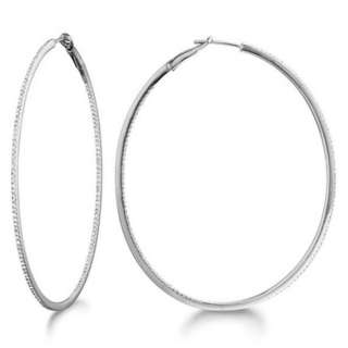 Large Oval Diamond Hoop Earrings 14k White Gold 2inch  