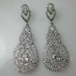 Silvertone Swarovski Crystal Bridal Chandelier Earrings  