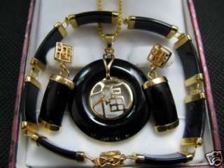 Fine Black jade pendant necklace bracelet earrings sets  