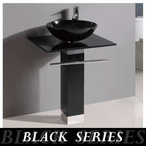 BLACK SERIES 23 Bathroom Tempered Glass Vessel Sink Vanity w/ 12 