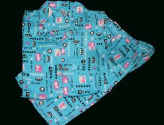   Love My Cat Turquoise Pink Blk White Flannel Pajamas Wms L NWT  