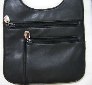 BLACK FAUX LEATHER CROSS BODY MESSENGER BAG SMALL8X8  