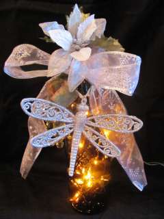 LIGHTED DECORATED WINE BOTTLE SPARKLES W/DRAGONFLY GORGEOUS HOLIDAY 