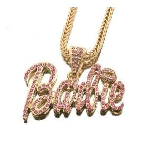 Iced Out Large Gold with Pink Barbie Nicki Minaj Pendant with 20 Inch 
