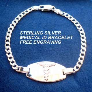 925 SILVER MEDICAL ALERT ID BRACELET/ 78 free engrave  