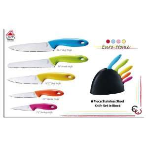  6 PIECE STAINLESS STEEL COLOR KNIFE BLOCK SET Kitchen 
