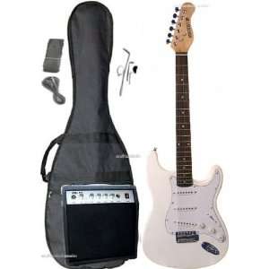  White Outlaw Electric Guitar with 10W Amp., Gig Bag Case 