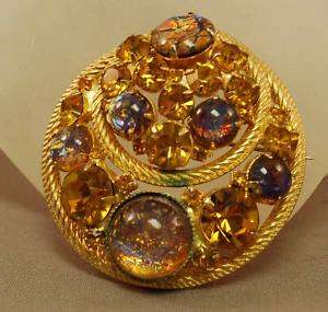 FABULOUS Amber/Foiled Art Glass Vintage Brooch  