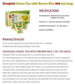 Korean Dongsuh Green Tea with Brown Rice 100 Tea bags  