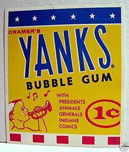 Yanks Bubble Gum Gumball Vending Machine Card Old Stock  