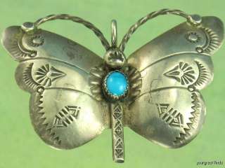   SOUTHWESTERN TRIBAL STERLING SILVER TURQUOISE BUTTERFLY PENDANT PIN