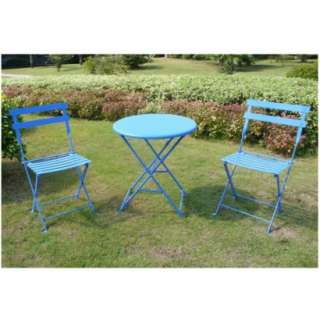 Blue 3 Piece Folding Metal Bistro Furniture Set.Opens in a new window