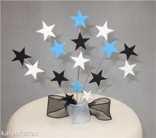 BLUE, WHITE AND BLACK STAR BIRTHDAY CAKE TOPPER  