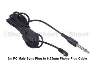 5m Camera PC Sync Cord To 6.35mm Plug Studio Flash   