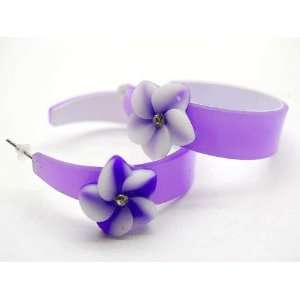   Girl Retro Style Purple Flower Big Hoop Earrings 