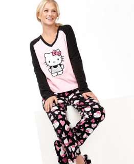 Hello Kitty Pajamas, Fleece Top, Pajama Pants and Slippers Set