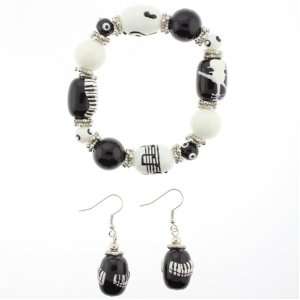 Black and White Music Notes and Keyboard Fashion Bracelet and Earrings 