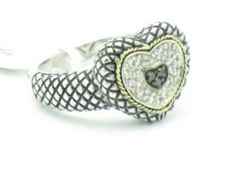 Andrea Candela 18K Sterling Black Diamond White Topaz Heart Ring 