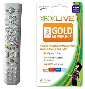 Xbox LIVE 3 Month Gold Membership Card With Xbox 360 Media Remote 