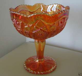 IMPERIAL MARIGOLD CARNIVAL GLASS OCTAGON COMPOTE BOWL  