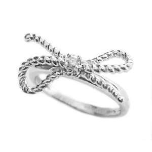  Rope Cz Bow Ring in Rhodium Plate Cheline Jewelry
