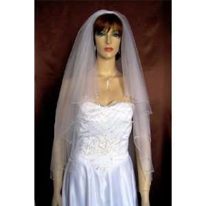   Ivory Fingertip Length Crystal Drop Beaded Wedding Bridal Veil Beauty
