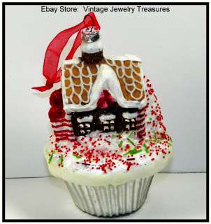   Glittered Gingerbread House Cupcake Christmas Tree Ornament NEW  