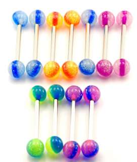  Pc Stripe All Glow In The Dark Tongue Rings Barbells 14g 5/8  