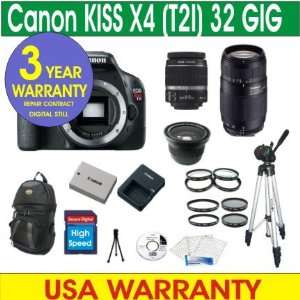  Canon Rebel KISS X4 Digital Camera + 32GB Memory + 7 Lens 