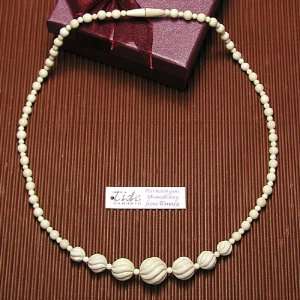  Mammoth Ivory Carved Round Beads Necklace 