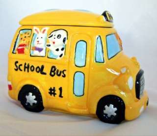 Yellow School Bus Cookie Jar Candy Holder Ceramic NEW  