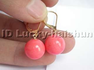 GENUINE 100% natural 12mm round pink coral Earring Dangle