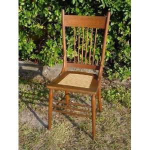   Solid Oak Pressed Back Parlor Chair with Cane Seat Furniture & Decor