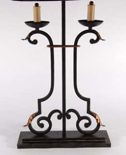   French Country Traditional Twin Candle Iron tole Shaded Table Lamp