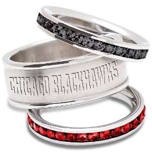  LogoArt Chicago Blackhawks Crystal Stacked Ring Set of 3 