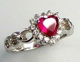   STERLING SILVER RUBY CZ HEART PROMISE WITH HEART CUT OUTS ON BAND RING