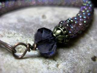 Crochet Bead Jewelry Rope Bracelet   Purple w/ Swarovski Crystals 