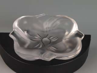 Lalique French Art Glass Crystal Flower Motif Dish Ashtray Tray  