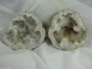 25 KEOKUK QUARTZ CRYSTAL GEODE PAIR, CALCITE, ARAGONTIE, MINERAL 