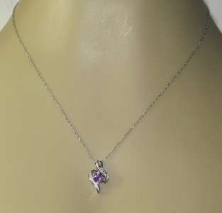   Heart Amethyst & Genuine Diamond Sterling 925 Pendant Necklace  