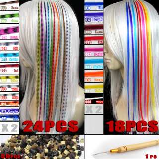   & 18pcs Solid Snythetic Colored Feather Hair Extensions Beads Hook