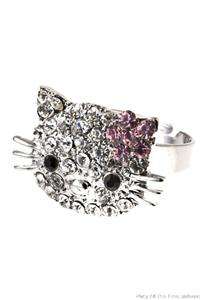 HELLO KITTY Cute Cat Crystal SANRIO Adjustable Cocktail Ring BLING 
