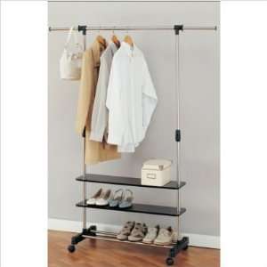  Garment Rack with Shelves in Black and Silver