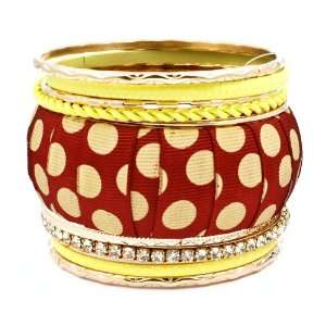   Dots Fabric & Clear Rhinestones Stackable Bangle Bracelet Jewelry