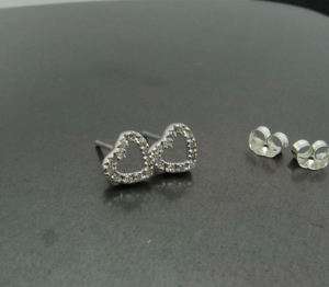 SMALL HEART PAVE DIAMOND EARRINGS STERLING SILVER NEW  