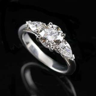 Platinum Diamond with Pear Shape Side Stones Engagement Ring  